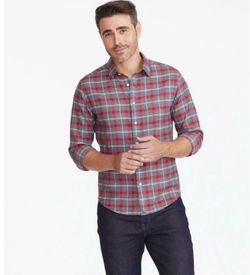 Men's Untuckit Slim Fit Red/Gray Plaid Long Sleeve Button Down Shirt Size Medium