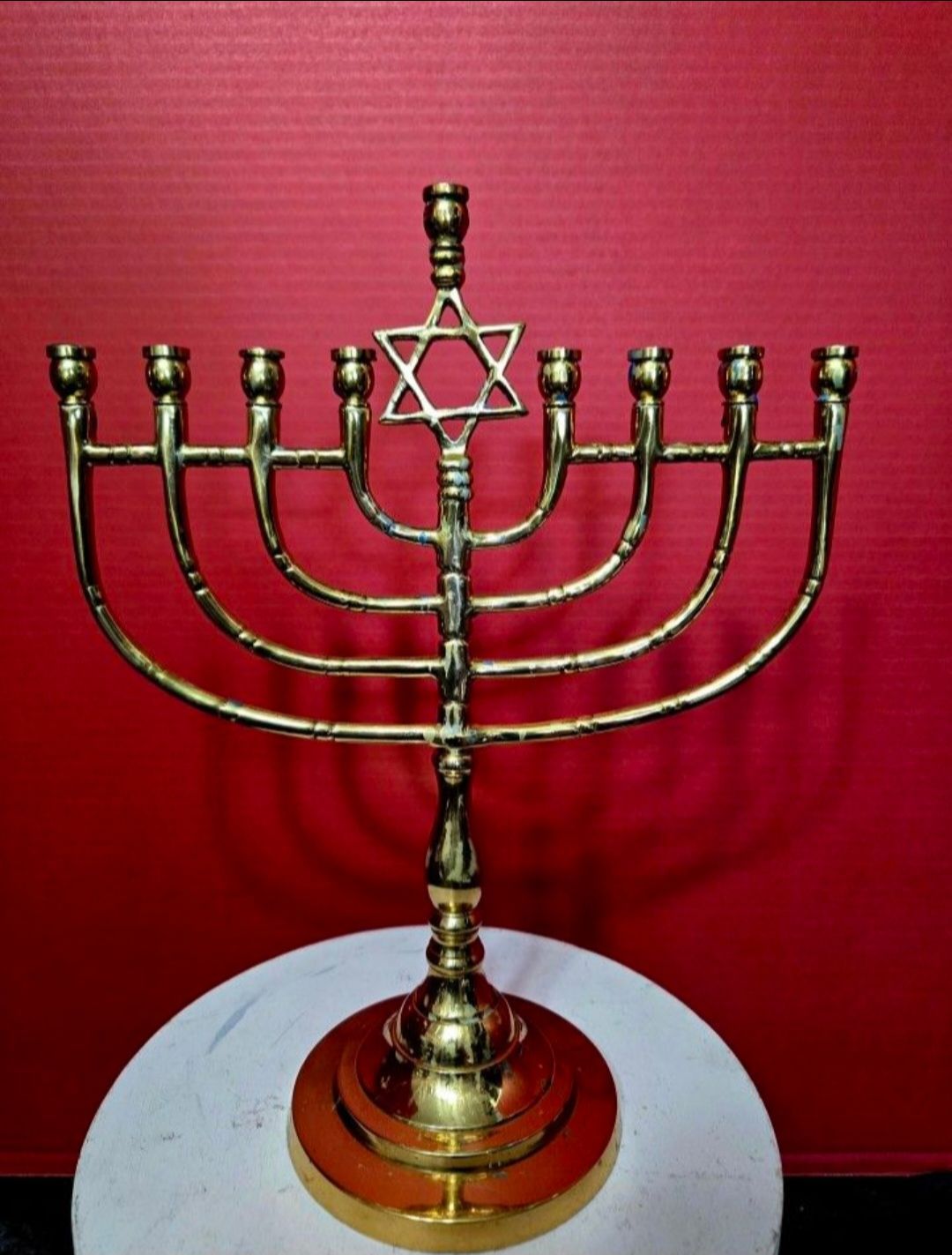 Vintage Brass Candelabra Hanukkah Menorah Jewish Ceremonial Art 12"×9"