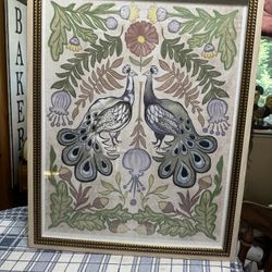 Framed “ Peacocks And Flowers “ Wall Art