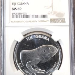 1 Oz Silver Fiji Iguana Ms 69