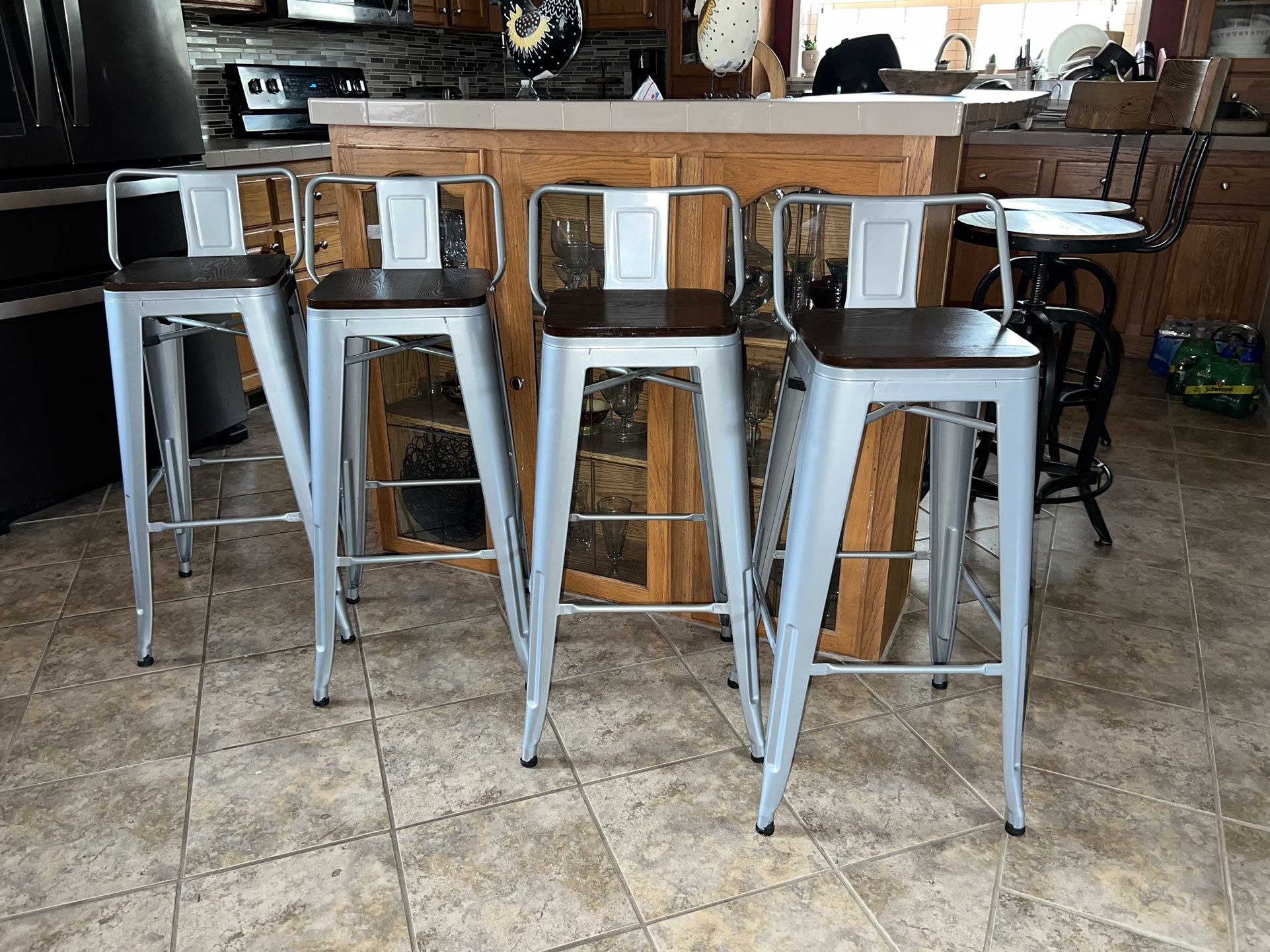 4New Wooden Seat Bar Stools.     30 Inch 