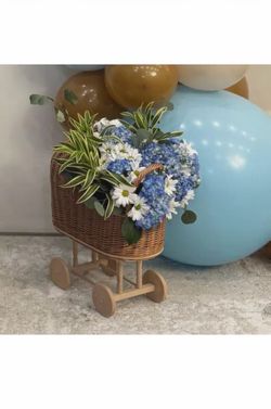 Wicker Baby Carriage for Baby Shower or Gender Reveals