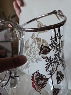 Vintage Glass Pitcher with Floral Enamel Design