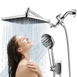 Shower Head with Handheld Combo,11.8 Inch Large Rectangular Rain Shower Head with 5 Modes Handheld Spray Combo,Adjustable Double Shower Heads with Hol