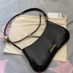 Black Smooth Leather Shoulder Bag with Gold Logo 