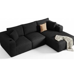 Modular Sectional Sofa, Cloud Boneless Couch with Deep Seat, Cup Holder, L Shaped Couch Convertible Sofa Bed for Living Room Bedroom, No Assembly Requ
