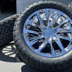 22” NEW Wheels Black Chrome Silver Rims Tires GMC Sierra Yukon Chevy Silverado 1500 Tahoe Cadillac Escalade Suburban Chevrolet Avalanche Denali 2024