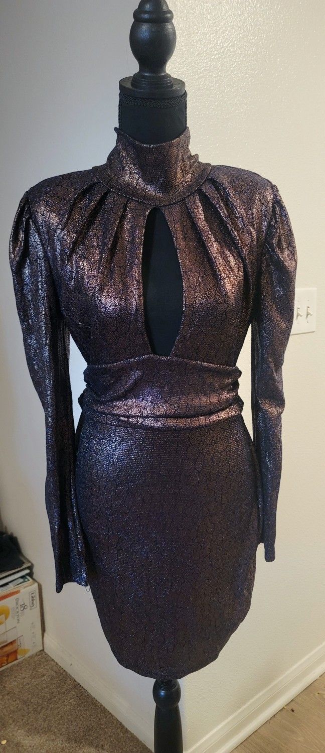 Copper Metalic Long sleeve Dress