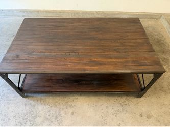 Rustic wood and metal coffee table