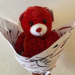 Valentine Bear Crochet Flower Bouquet