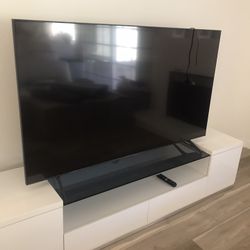 Modani White Large TV Stand w/Glass and Storage