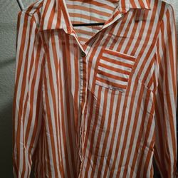 White/Orange Button Shirt Office Size Med