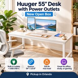 Huuger 55” Desk with Power Outlets – New Open Box