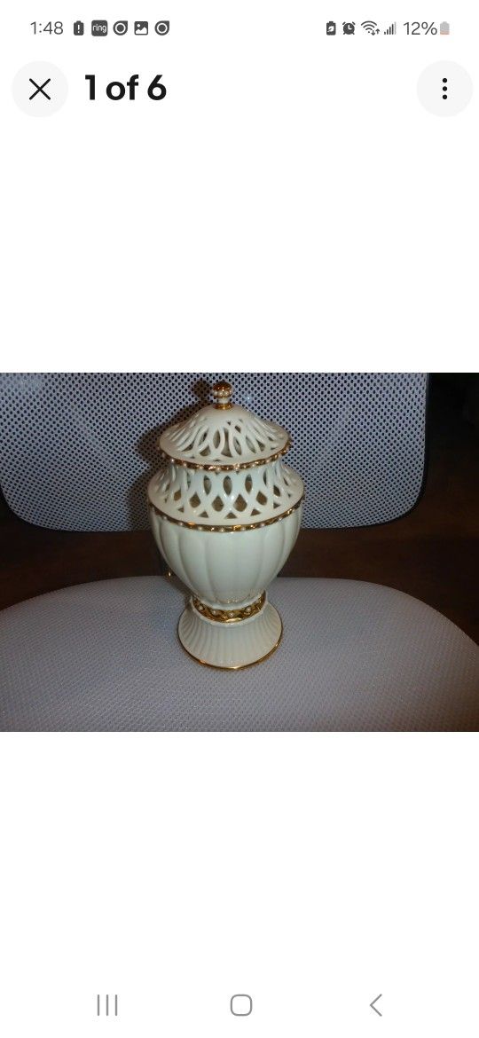 Lenox Ivory FLORENTINE AND PEARL Illuminations CANDLE- 24k Gold Trim - NEW