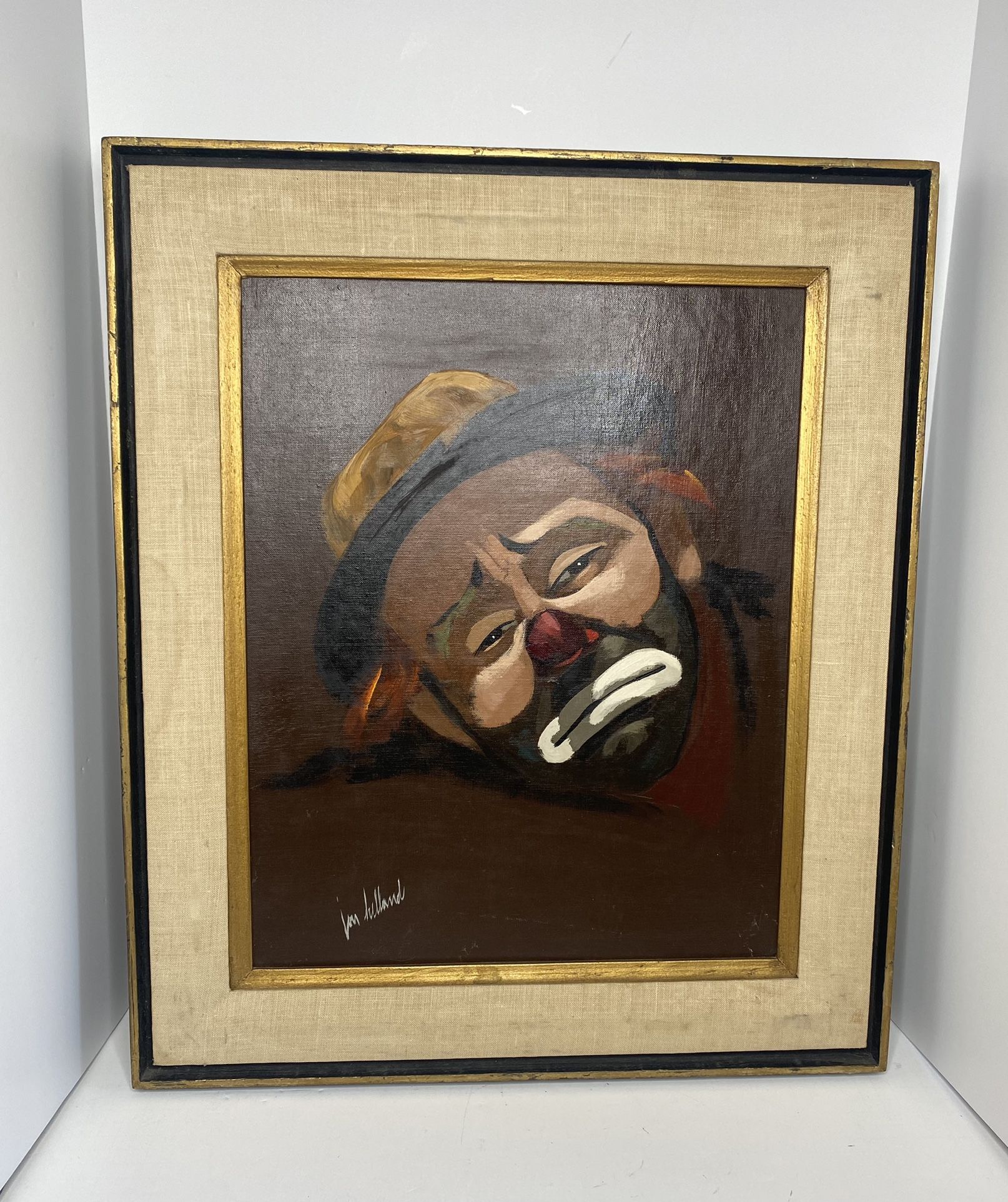 JON HELLAND Sad Clown Emmett Kelly Painting 16x20 Canvas Panel