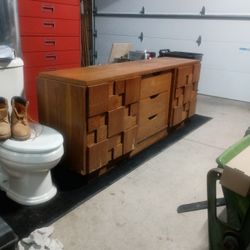 Lane MCM Brutalist Lowboy 9 Drawer Dresser 
