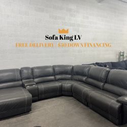 Free Delivery* Like New Gray Faux Leather Sectional Sofa with Recliners!