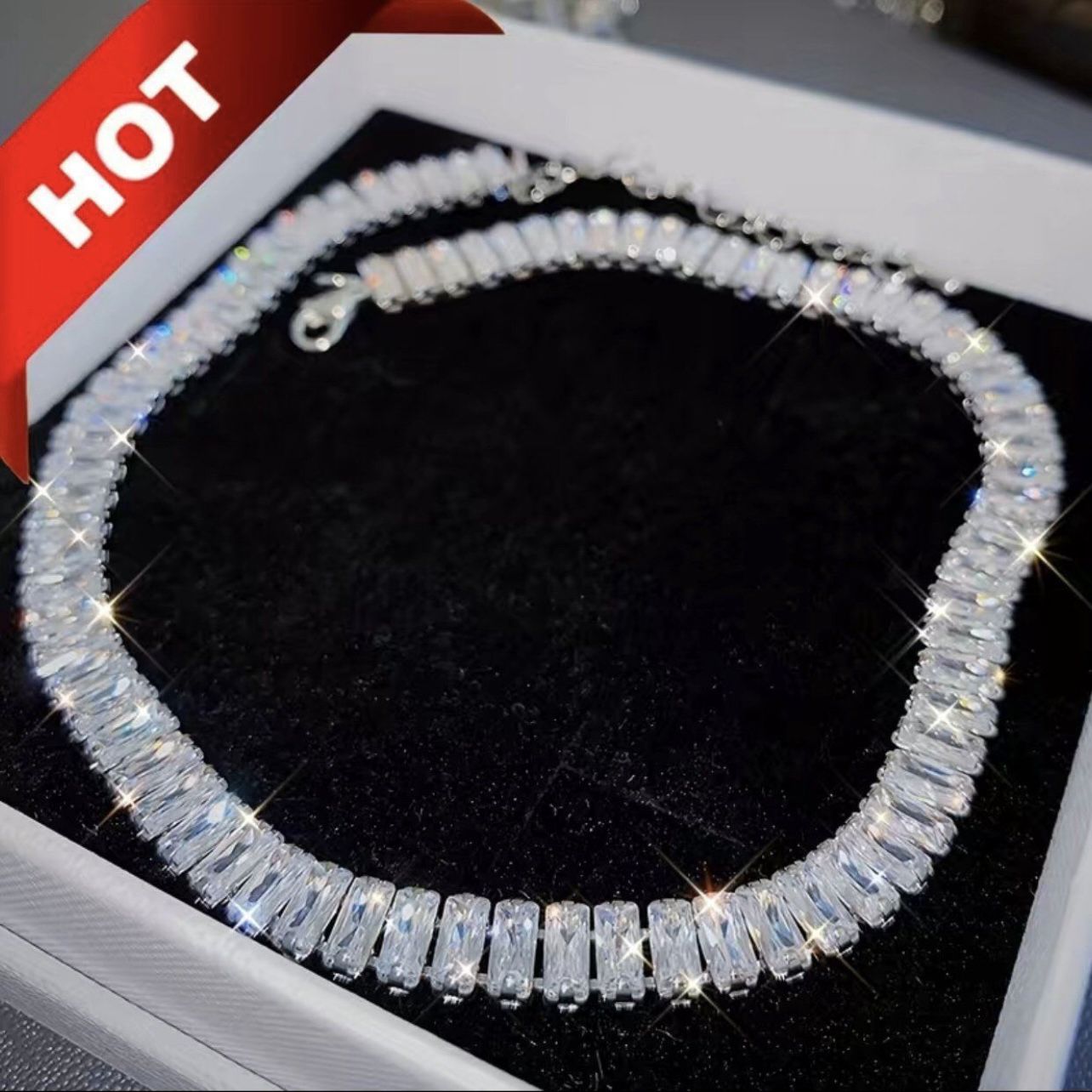 Brand NEW Exquisite Tennis Necklace Choker Cubic Zirconia Cut Chain *Sparkly