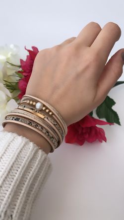 Vintage Braided Leather Multilayer Bracelet for Women Natural Pearl