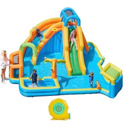Open Box 📦 Inflatable Water Park with Dual Slides and Climbing Wall