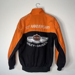 Harley Davidson Black And Orange Racer Jacket Size L