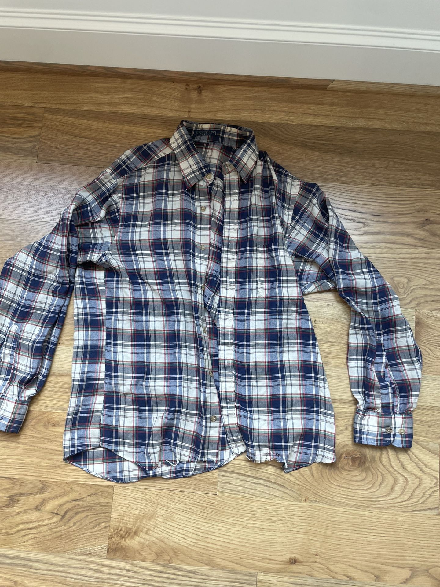Super Distressed 80s/90s Plaid Flannel Style Shirt Large