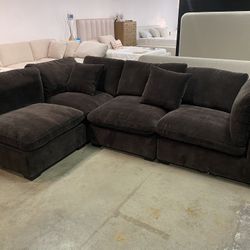 NEW Modular Cloud Sofa Sectional With Ottoman Chaise in Chocolate Brown — FREE Delivery