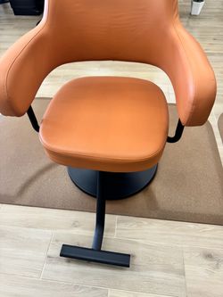 Orange Leather Accent Chair with Black Base
