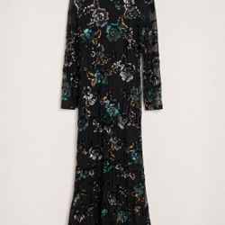 Betsy& Adam Black Floral Long Sleeve Dress  Size 10