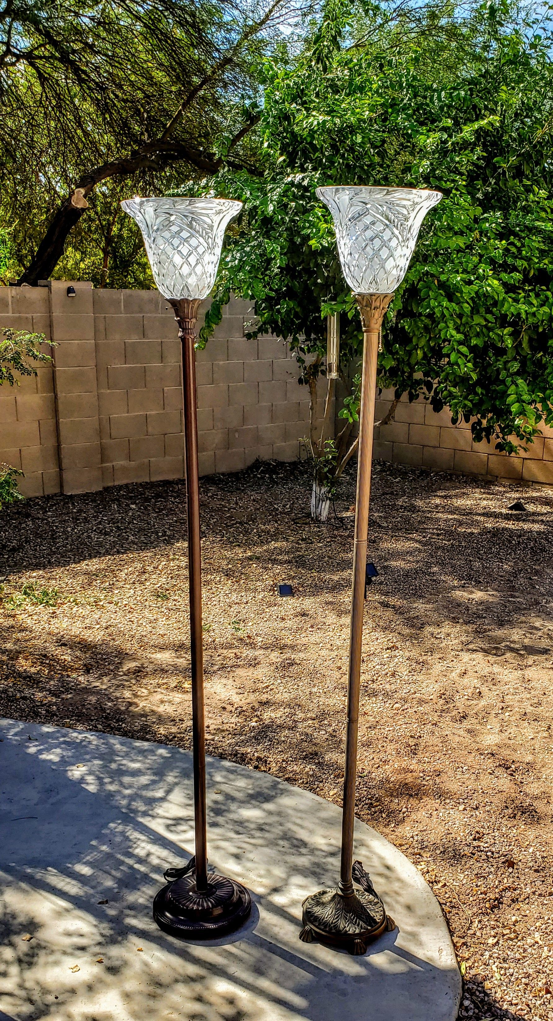 Matching Set of 84" Floor Lamps with Cut Crystal Shades