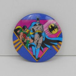 Rare 1980s Batman & Robin On Neon Hot Pink Pop Art Triangle Ground, DC Comics