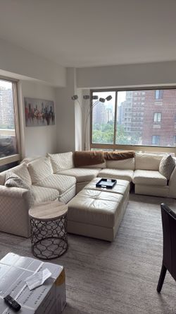 White Patterned Couch and Ottomans - FREE