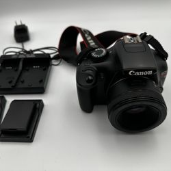 Canon EOS Rebel T3 Camera With Three Batteries And Charger