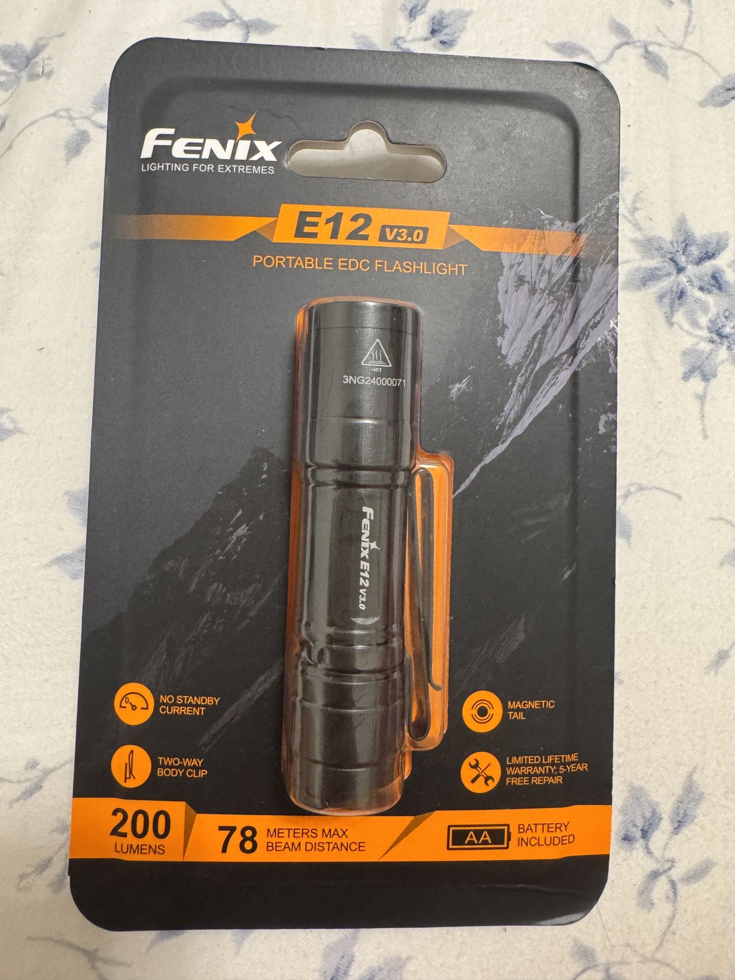 Fenix E12 V3 200 Lumen Compact LED AA Battery EDC Flashlight with EdisonBright AA Battery Carrying case
