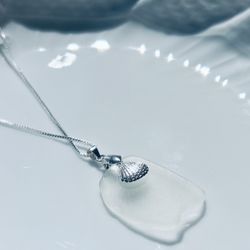 Sea Glass Necklace With Sterling Silver Charm 