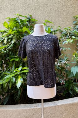 Karen Millen London black silk lace top blouse size 8
