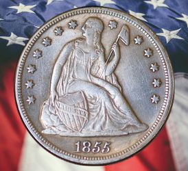 1855 Seated Liberty Dollar Silver Plated Novelty Coin - Cir