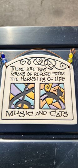 Vintage Music and Cats Tile by Spooner Creek Real Art