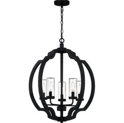 5 -Light Matte Black Outdoor Seeded glass Metal EPMM Chandelier