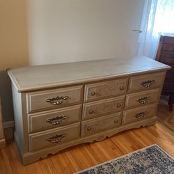 Matching 2-tone Taupe Painted Dresser & Rolling TV Stand