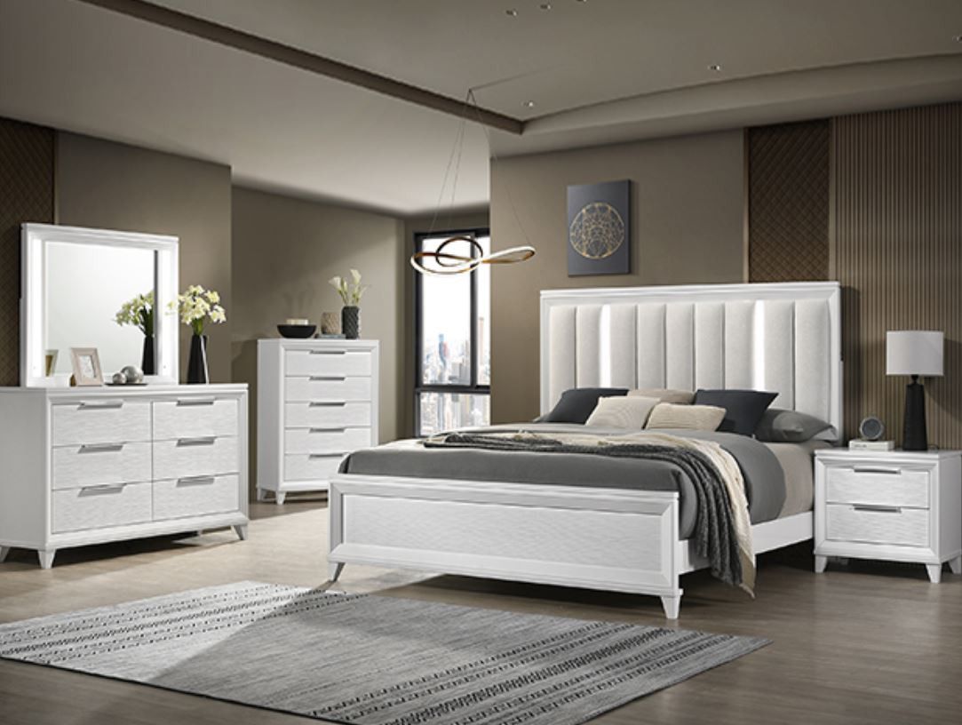 New Model B7300 Cressida Queen Size White Color Complete 5 PC Bedroom Set