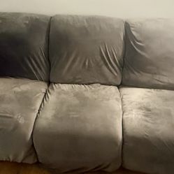 Two End Reclining Sofa With A Light Blue Grey Washable Cover
