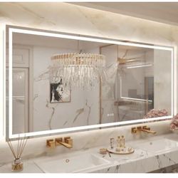 77 in. W x 36 in. H Rectangular Frameless Front o Back Lighted Anti-Fog Wall Bathroom Vanity Mirror, Tempered Glass, ETL @655