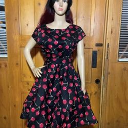 Women's Dress Retro Vintage Swing 1950's short sleeve cherry print 2xlarge