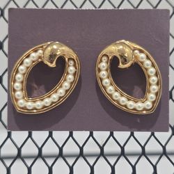 Faux Pearl Gold Tone Pierced Post Earrings