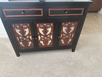 Black Wood Sideboard Cabinet with Carved Doors