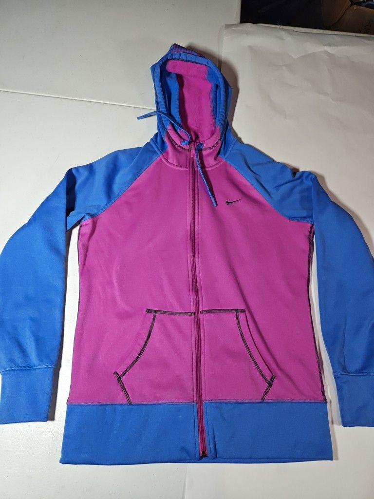 Nike Therma Fit Full Zip Hoodie Size Large Blue Pink Fleece Lined