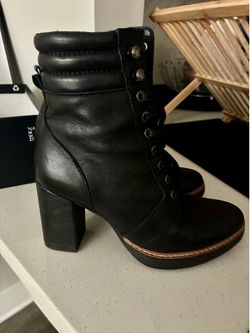 Black Callie Genuine Leather Combat Ankle Boots- Size 8