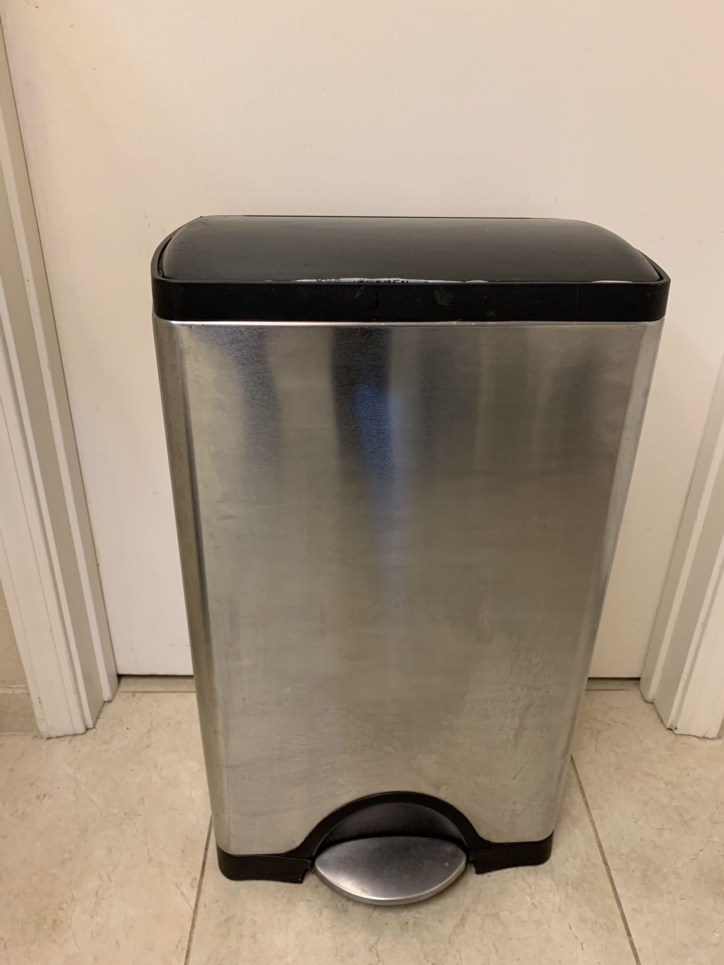 SimpleHuman Stainless Steel large kitchen bin.