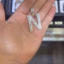Gold Initial Letter N With Diamonds 
